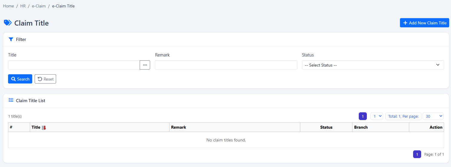 Claim Projects, Items & Budget Control: Project title list